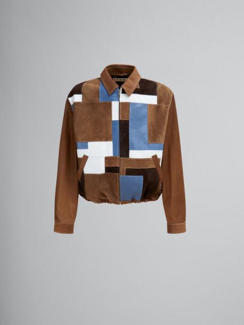 Marni BROWN SUEDE AND LEATHER PATCHWORK JACKET