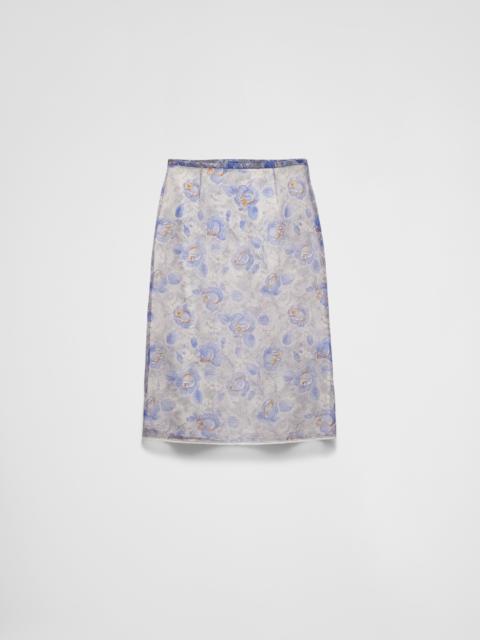 Printed nylonette midi-skirt
