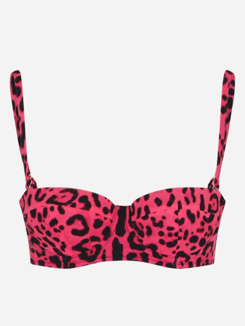 Dolce & Gabbana Balconette bikini top with neon leopard print