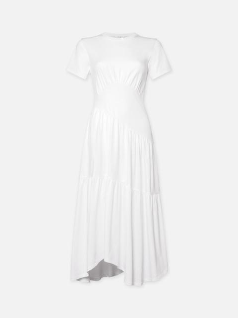 FRAME Gathered Seam Short Sleeve Dress in White