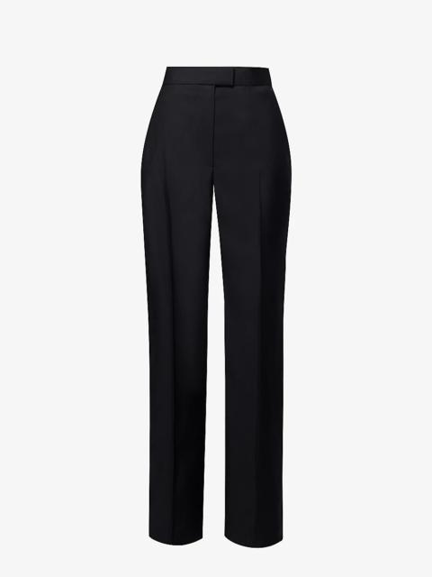 Pressed-crease buttoned-pocket regular-fit straight-leg wool trousers