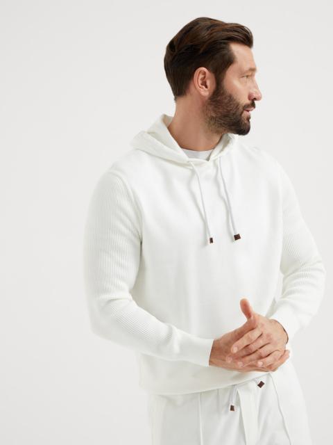 Cotton French terry hooded sweatshirt with cotton rib knit sleeves