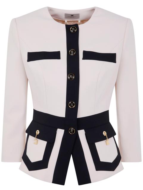 ELISABETTA FRANCHI The Korean Jacket, a standout piece from the prestigious brand Elisabetta Franchi, redefines contemp
