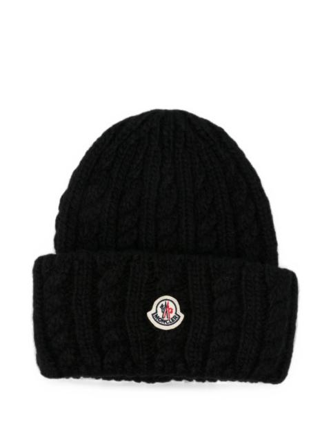 Moncler Moncler Cable-knit Logo-patch Beanie Hat