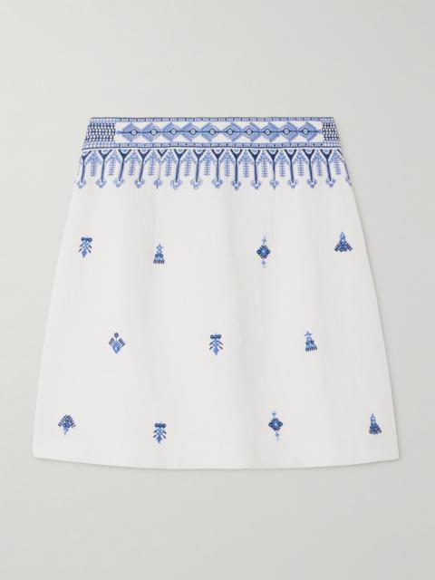 EMPORIO SIRENUSE Giuliana Astragal Embroidered Linen And Cotton-blend Mini Skirt