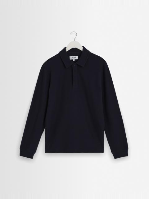 Wax London Shore - Navy Textured Long-Sleeve Polo Shirt
