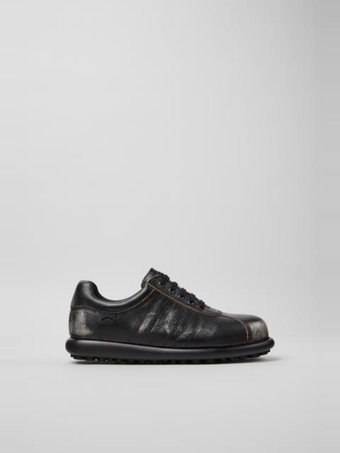 CAMPER Pelotas Black and Gray Vegetable-Tanned Leather Shoes for Women.