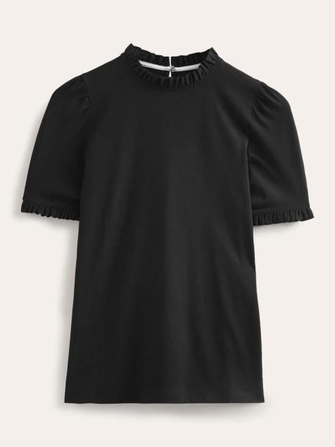 BODEN Supersoft Frill Detail T-shirt-Black