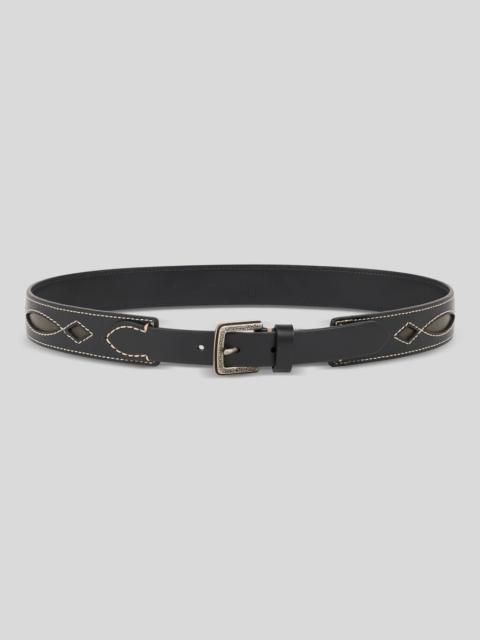Etro LEATHER BELT WITH CUT-OUTS AND TOPSTITCHING