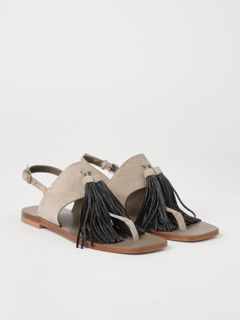 Brunello Cucinelli Nappa leather sandals with precious strap