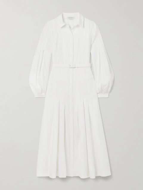 GABRIELA HEARST Aleka Belted Pleated Linen Midi Shirt Dress