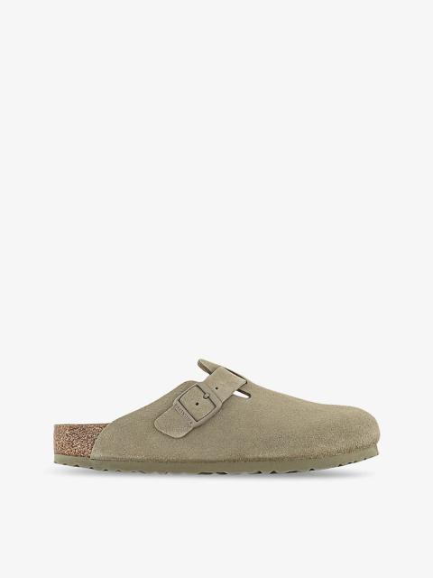Boston logo-embossed suede clogs