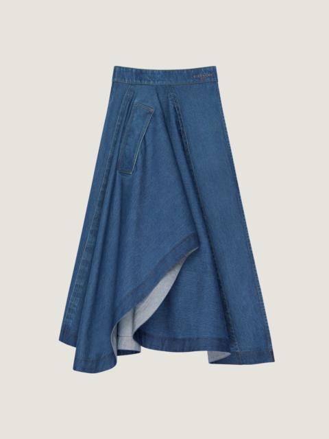 Givenchy LONG ASYMMETRIC SKIRT IN MEDIUM BLUE DENIM