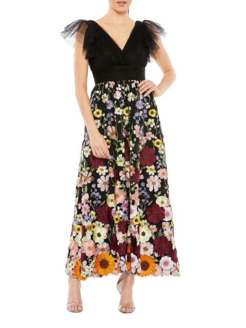 MAC DUGGAL Women's Embroidered Floral Tulle Midi-Dress - Black Multi