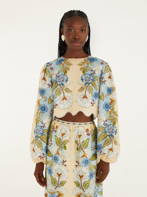 FARM RIO Green Garden Scarf Euroflax Premium Linen Blouse