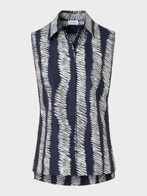 AKRIS Scribble-Print Cotton Sleeveless Tunic Blouse
