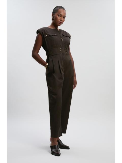 KAREN MILLEN Plus Size Cotton & Faux Leather Tab Utility Jumpsuit