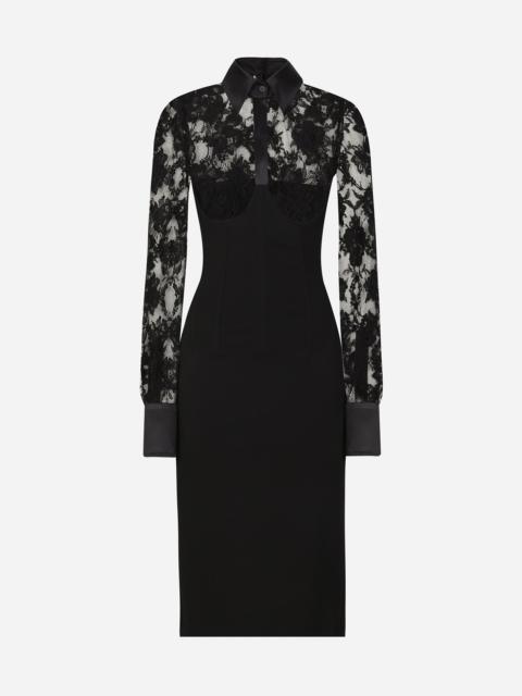 Dolce & Gabbana Calf-length jersey and lace dress with corset details