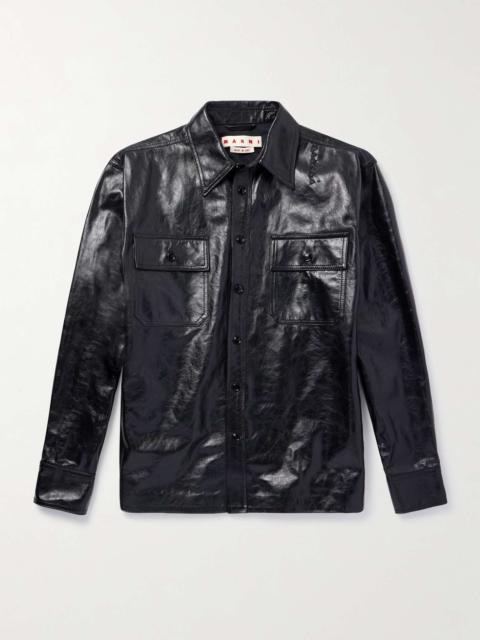 Marni Logo-Embroidered Glossed-Leather Overshirt