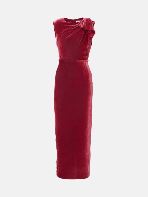 Bow-detail velvet maxi dress