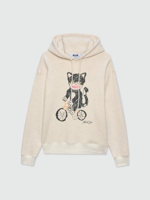 MSGM Off-white cotton hoodie with front print