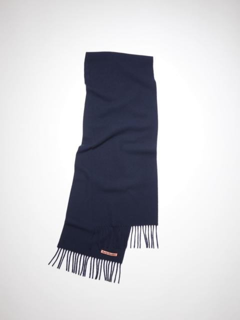 Fringe wool scarf - skinny - Navy blue