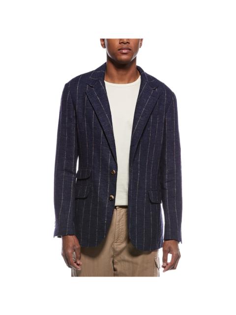 Brunello Cucinelli Pinstripe Linen-Blend Suit Jacket "Midnight Blue" BRUN963