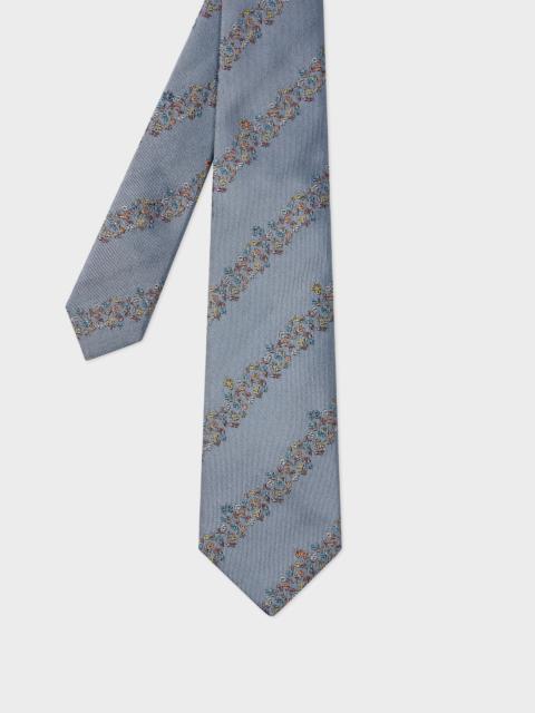 Paul Smith Blue Embroidery Floral Stripe Tie