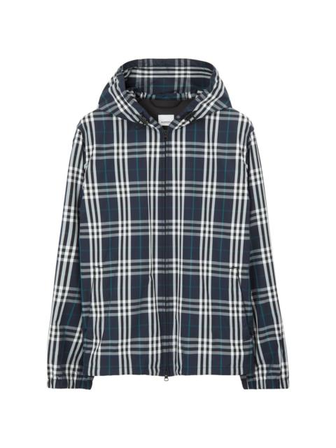 checked zip-up hooded jacket
