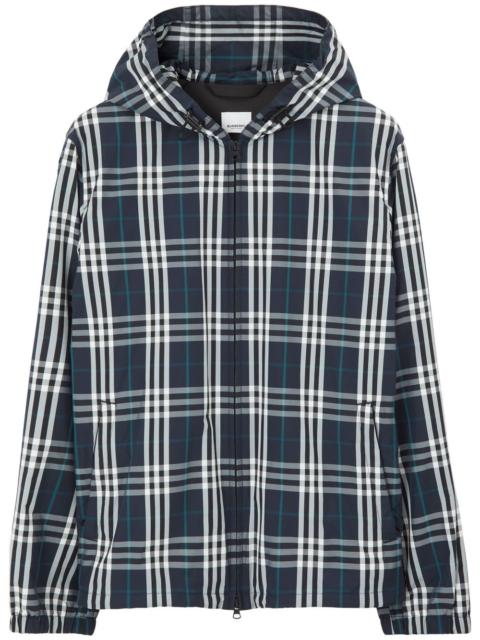 checked zip-up hooded jacket