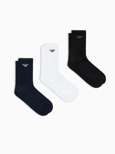 EMPORIO ARMANI ANKLE SOCKS 3-PACK IN COTTON TERRY WITH LOGO ESSENTIAL
