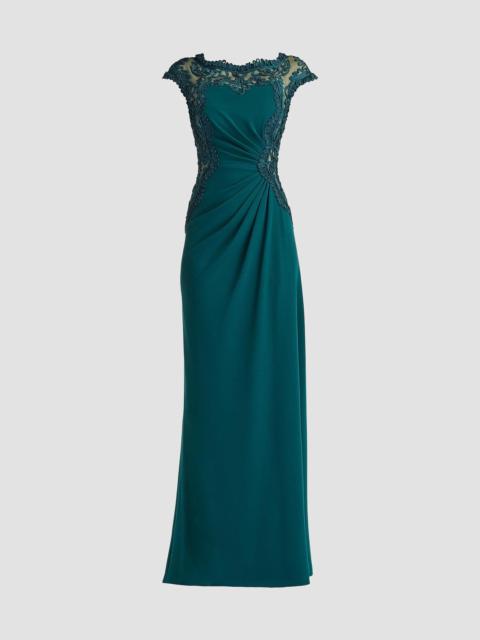 TADASHI SHOJI Women's Lace-Trim Ruched Gown - Tea Leaf