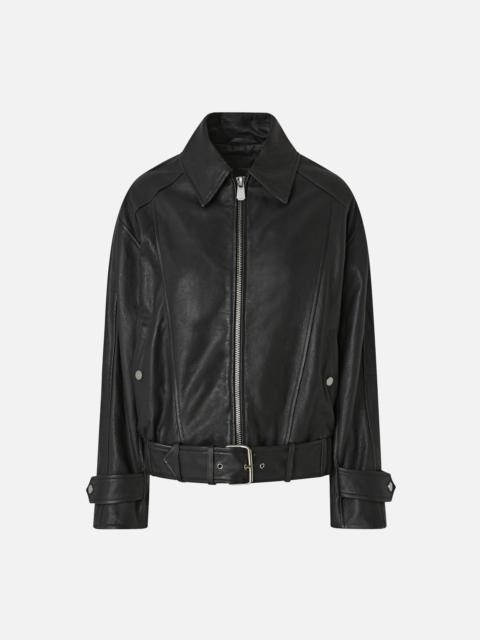 PINKO BUBBLE LEATHER JACKET WITH EMBROIDERY
