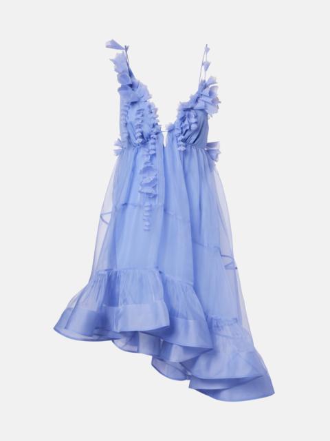 Zimmermann Como asymmetric floral-appliqué silk minidress