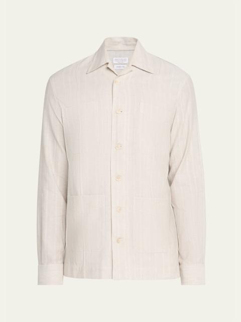 Brunello Cucinelli Men's Cotton and Linen Stripe Button-Down Shirt