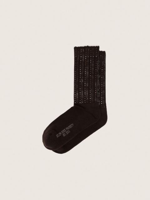 Golden Goose Dark brown cotton socks with distressed details and rhinestones