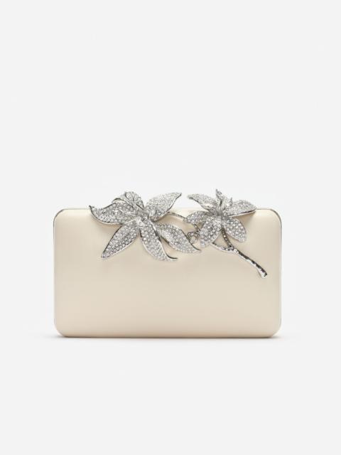self-portrait Cream Leather Crystal Flower Clutch Bag