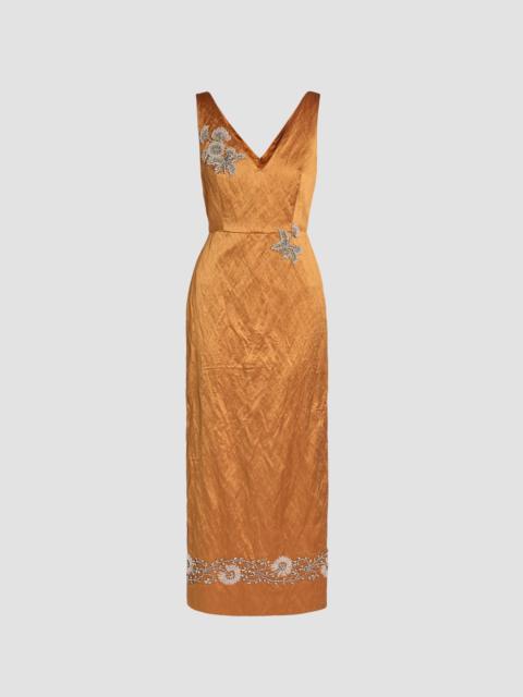 Erdem EMBELLISHED TEXTURED SATIN MIDI PENCIL DRESS