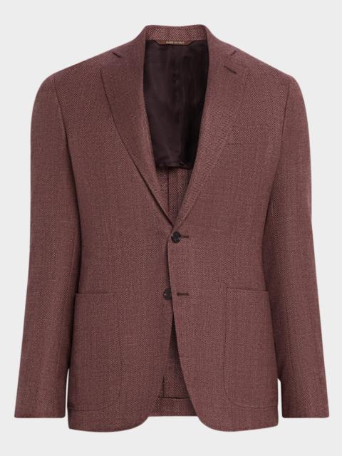 Canali Men's Herringbone Notch Lapel Sport Coat