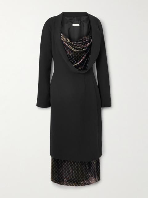 Dries Van Noten Layered Draped Crepe And Printed Satin Midi Dress