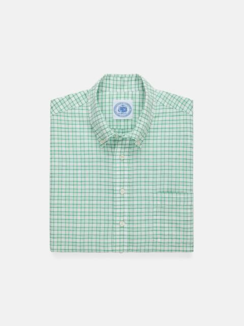 J. PRESS GREEN CHECK COTTON/LINEN SHORT SLEEVE SPORT SHIRT - CLASSIC FIT
