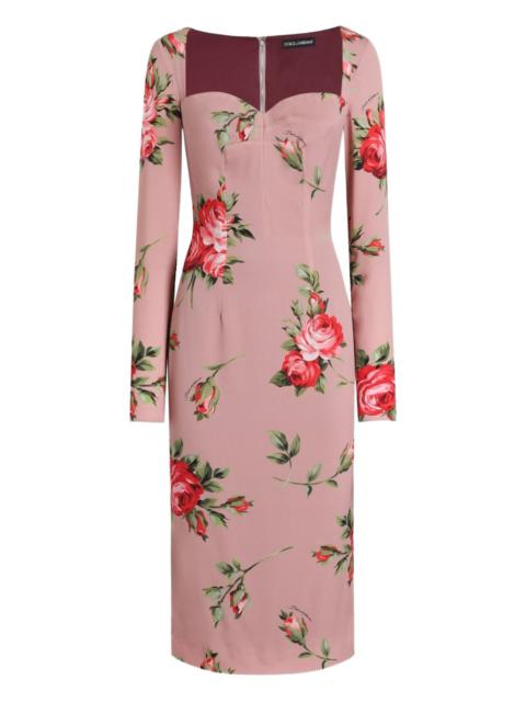 Dolce & Gabbana long-sleeved floral-print midi dress