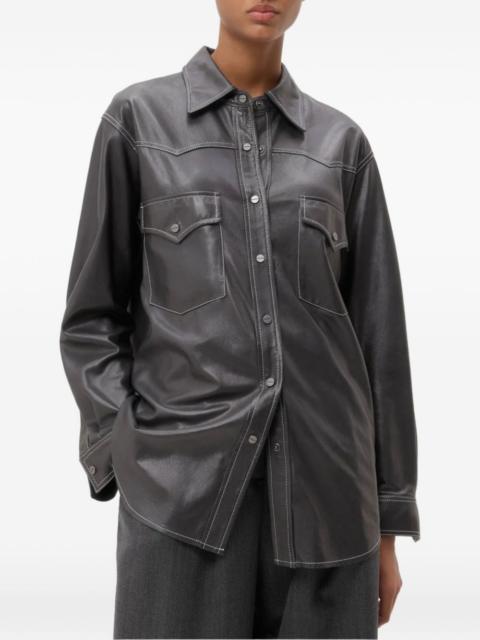 TWP contrast-stitch leather shirt
