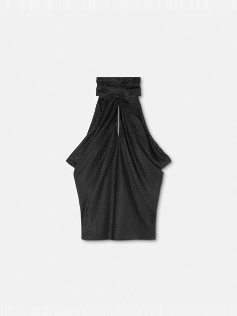 VERSACE V Allover Jacquard Silk Lavallière Top