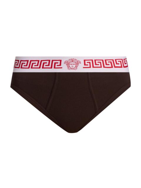 VERSACE Women's Slip Cotton Rib Briefs - Chocolate