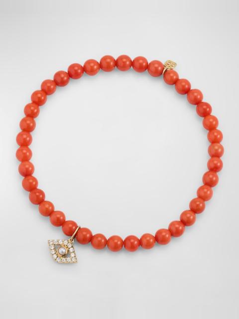 SYDNEY EVAN 14K Large Evil Eye Charm on Peach Coral Bracelet