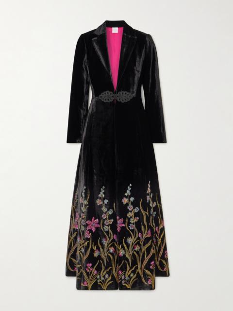 LORETTA CAPONI Platino Embroidered Velvet Coat