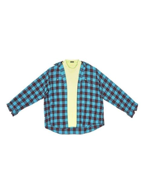 BALENCIAGA Balenciaga Trompe L'oeil Checked Shirt And T-Shirt 'Blue Neon Yellow' 699371TMM116305