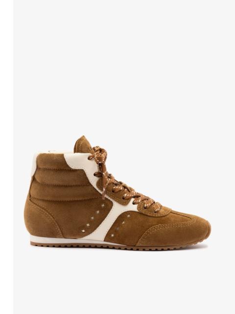 Larroudé Stella Mid Sneaker In Russet Suede and Ivory Leather