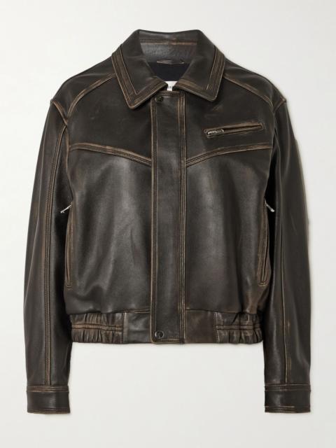 NOUR HAMMOUR Clint oversized paneled distressed leather bomber jacket Black